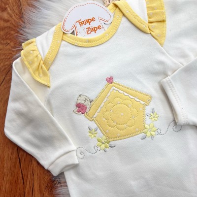 Conj. de Malha 3 peças - Casinha de Passarinho - Amarelo e Off White